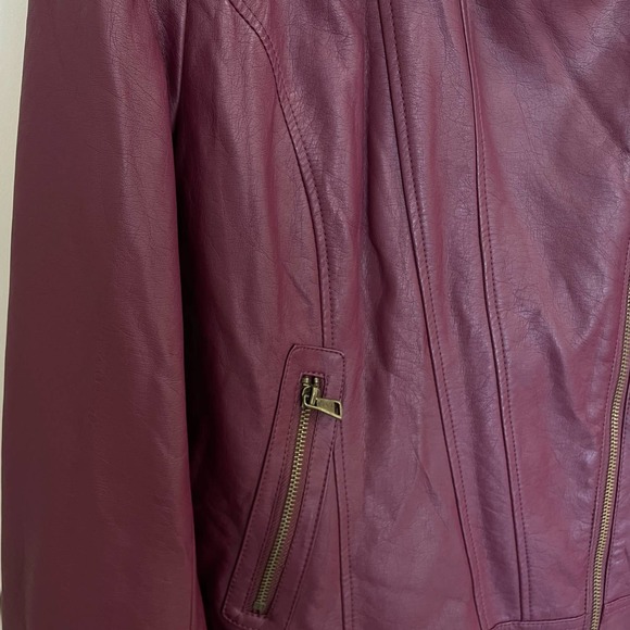New York & Co XL faux leather moto jacket shearling collar burgundy wine red - Picture 4 of 6